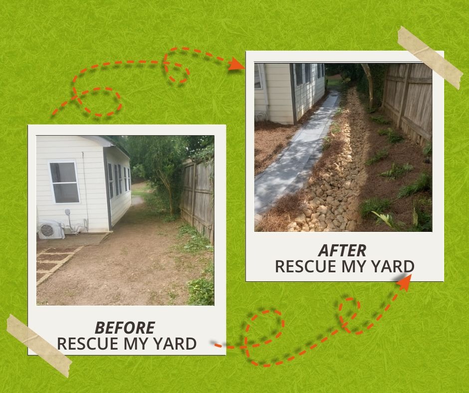 before and after erosion control solutions by rescue my yard
